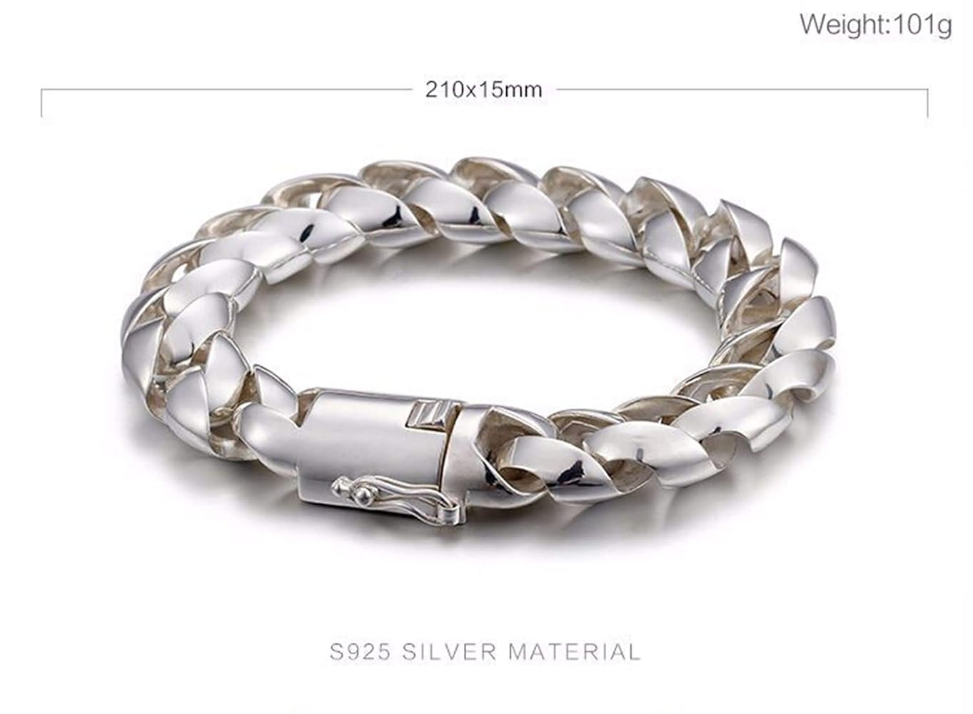 I'M OK for RHC Silver Curb Bracelet（L） Handmade Solid Silver Curb Bracelet Jewelry, 925 Silver Curb